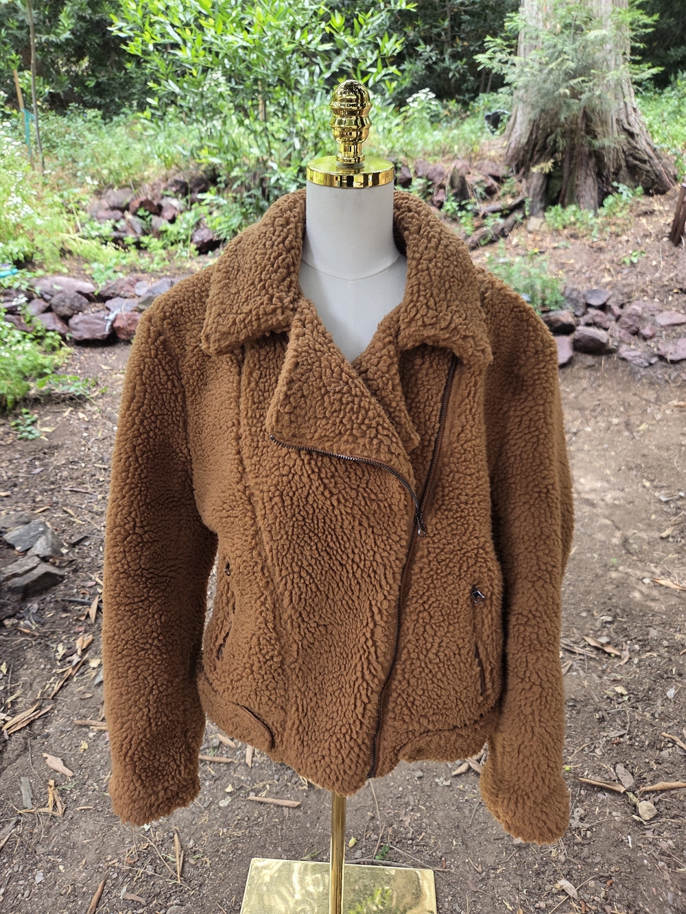 ASTR The Label Brown Teddy Sherpa Moto Jacket Size Large